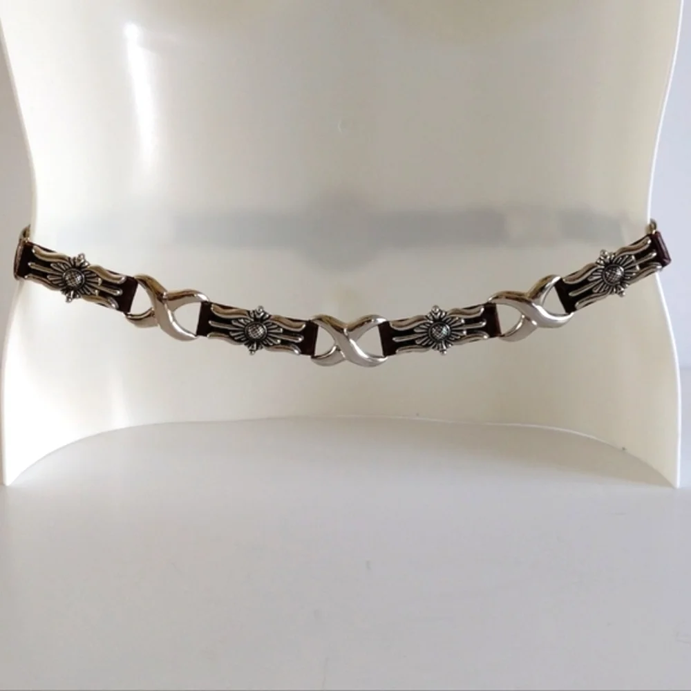Captiva Tan Embossed Leather Decorative Heavy Silver Metal Accent Belt